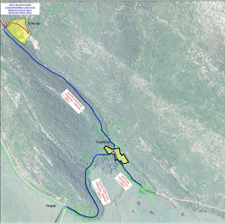Mapa: Vodoopskrbni cjevovod Trševina – Vriještica Mapa: Vodoopskrbni cjevovod Trševina – Vriještica